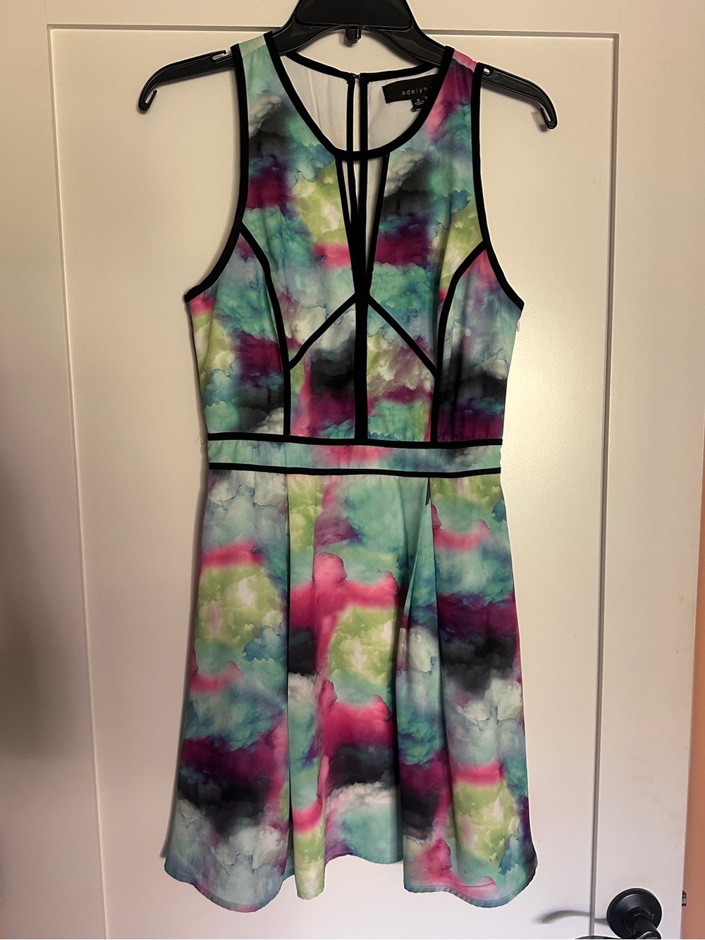 Adelyn Rae Black Dress with Pink Purple and Teal Tie-Dye Edge